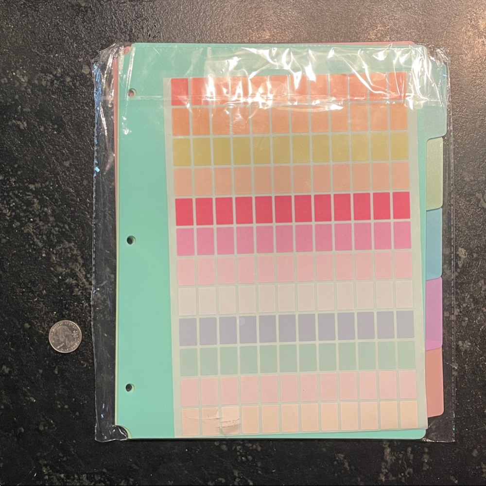 Set of Five 3-Ring Binder Dividers with Tabs, Pockets, Pastel, Durable (NWOT)